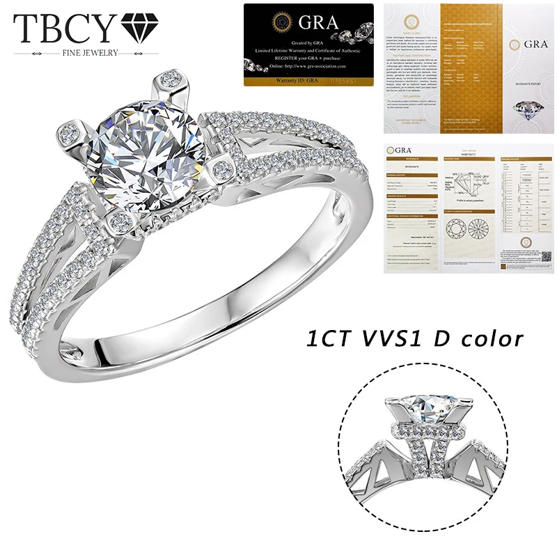 

Женское кольцо с муассанитом TBCYD, подарочное Ювелирное Украшение с бриллиантом 1 карат, в оправе из серебра 925 пробы, с сертификатом GRA