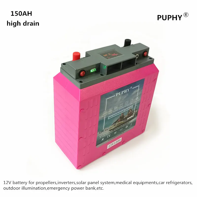 PUPHY® High drain 12V 150AH Lithium Ion Battery for propeller,inverter,solar panel system, illumination power bank