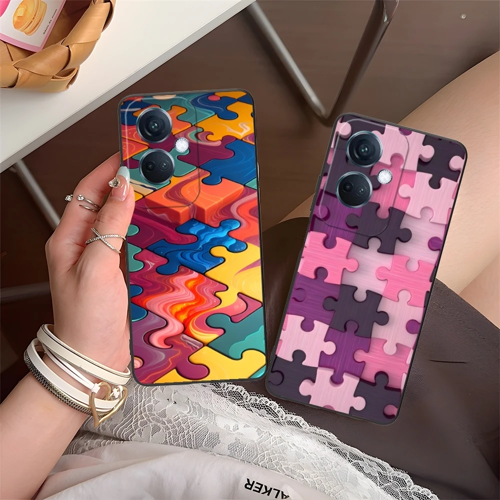 Puzzle Pretty Fashion Mobile Cell Phone Case for OPPO Find X5 X3 X2 A93 Reno 8 7 Pro A74 A72 A53 Black Soft Cover Shell