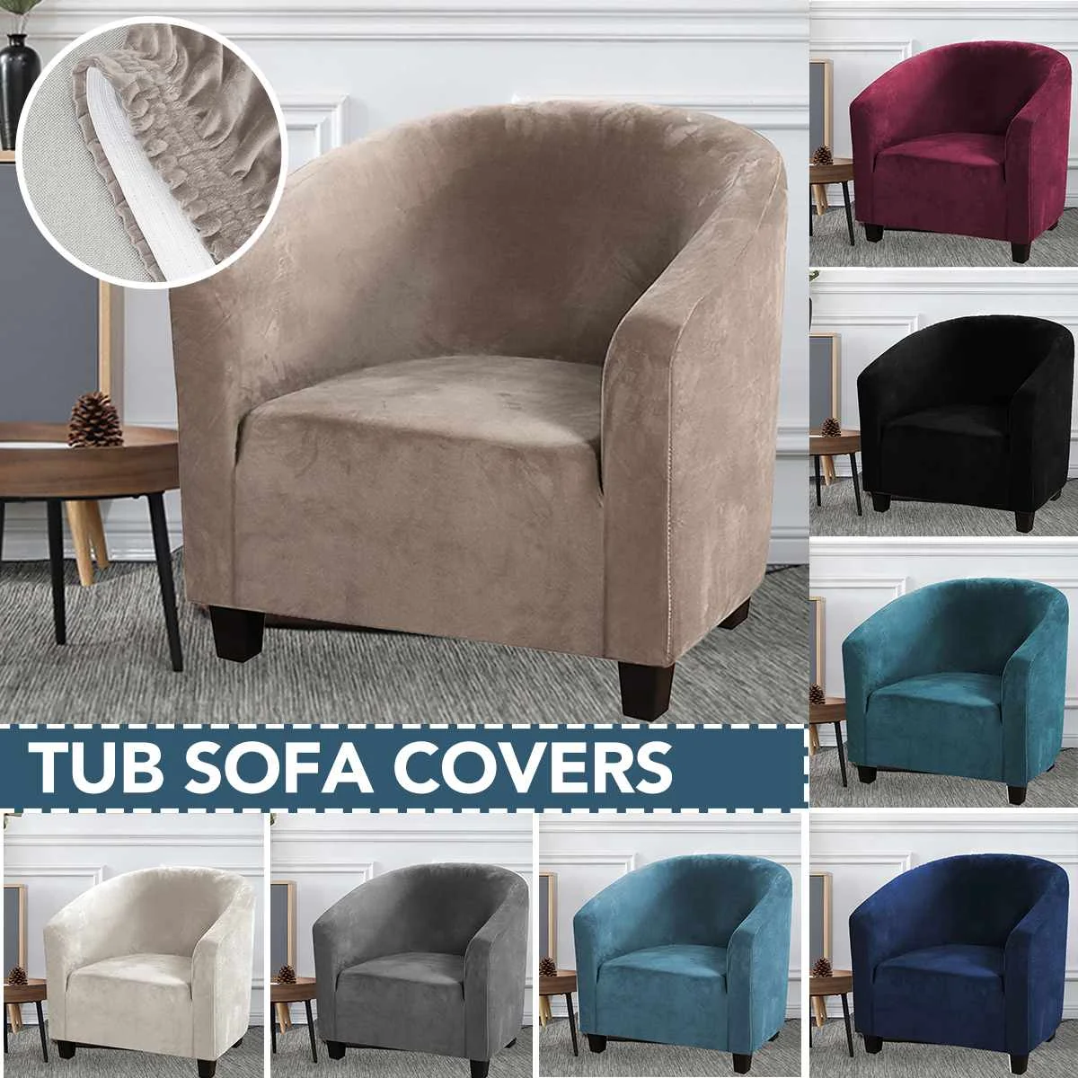 

Leisure Velvet Club Bath Tub Armchairs Chair Covers Stretch Sofa Slipcover Removable Sofa Couch Cover Bar Counter Solid Color