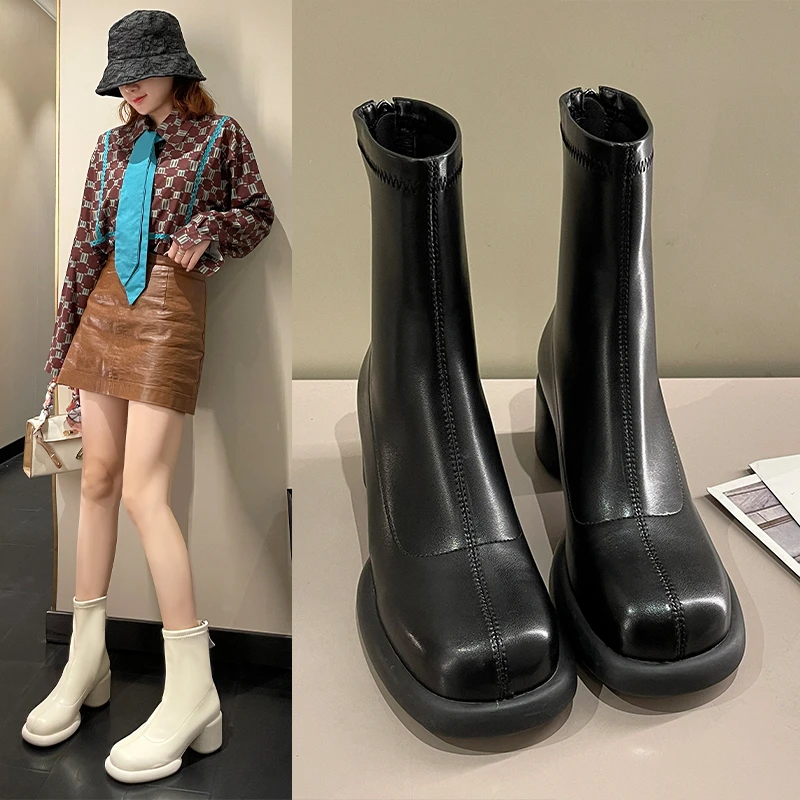 

Новинка 2022, ботинки челси, утепленные женские зимние ботинки, обувь из искусственной кожи, плюшевые Черные ботильоны, женская модная Осення...