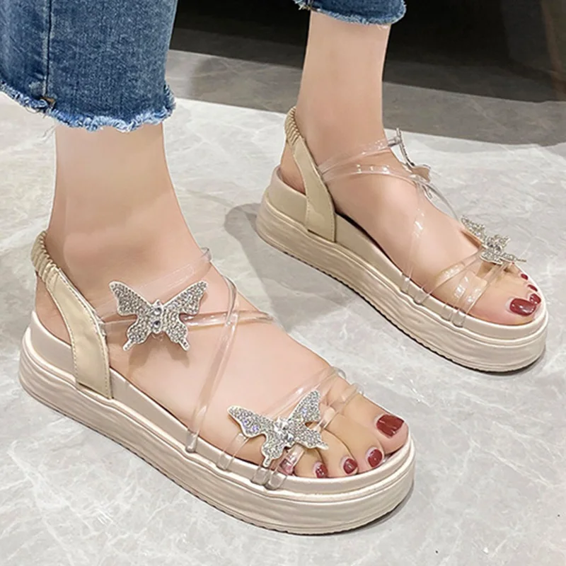 

Women Butterfly Platform Sandals 2022 New PVC Flats Shoes Transparent Fad Flip Flops Slippers Party Sweet Dress Slides Women