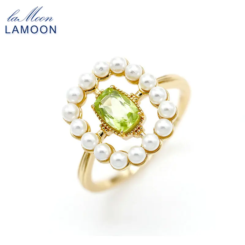 

LAMOON Роскошные винтажные кольца из натурального перидота, драгоценные камни для женщин, оболочка, искусственная кожа, серебро, позолота, эле...