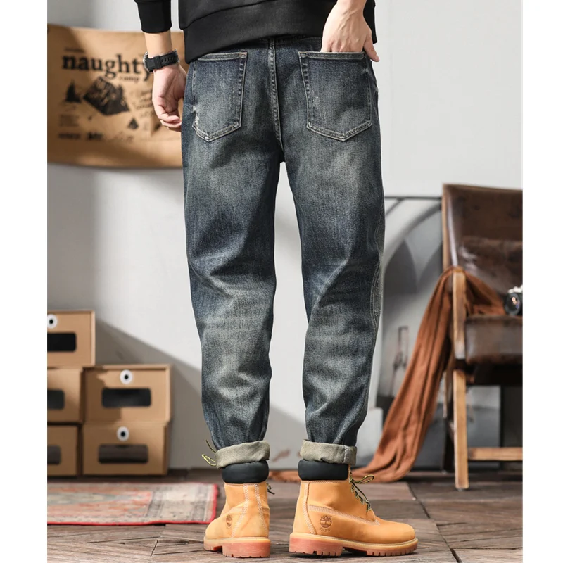 Men's Wear Vintage Loose Blue Large Jeans 2022 Autumn and Winter New Pattern Fashion Versatile Straight Cylinder Trousers Female
