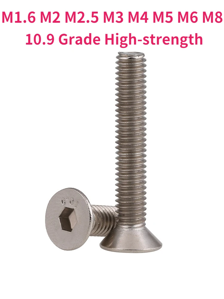 

M1.6M2M2.5M3M4M5M6M8 10.9 Grade High-strength Nickel Plating Countersunk Hex Socket Screw Flat Head Hexagon Socket Screw Bolt