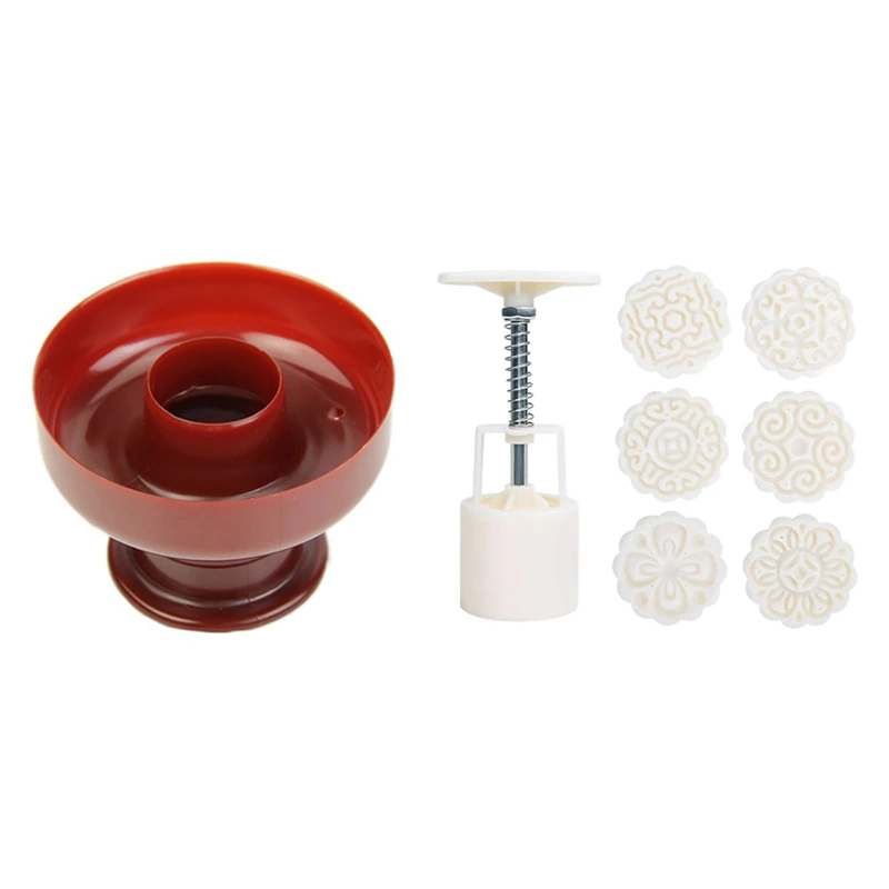 

Wine Red Mini Doughnut Donut Mold With Mid-Autumn Festival Hand-Pressure Moon Cake Mould With 6 Stamps