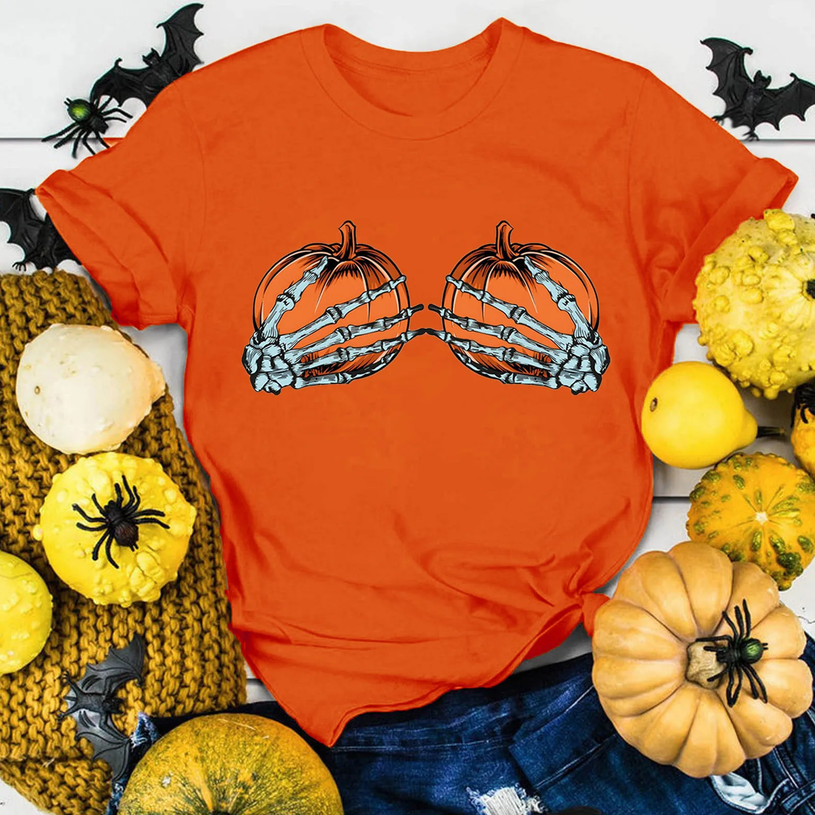 

Womens Halloween Print O Neck Short Sleeve Tops Blouse Tees T Shirt Black Sport Shirt Woman