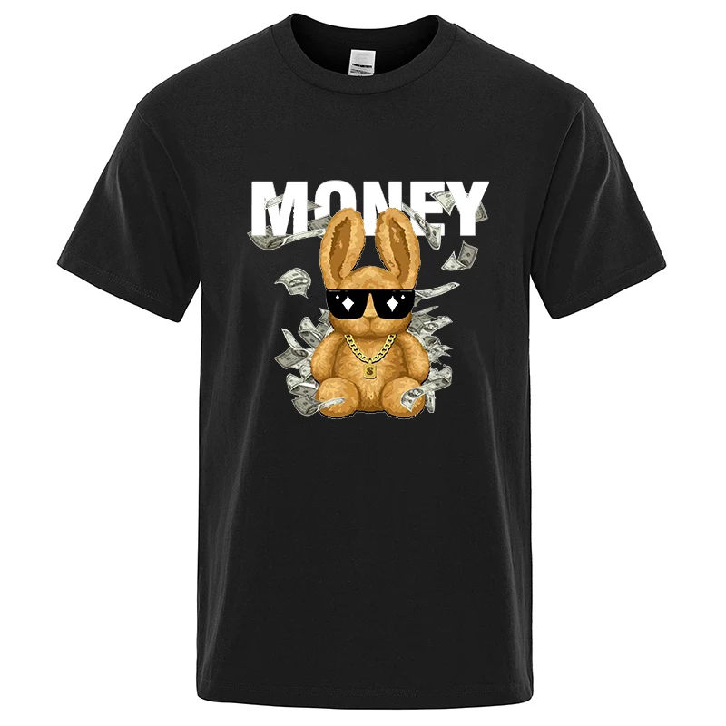 

Футболка мужская с рисунком кролика, хлопковая тенниска оверсайз с коротким рукавом, модная Роскошная уличная одежда в стиле аниме, лето
