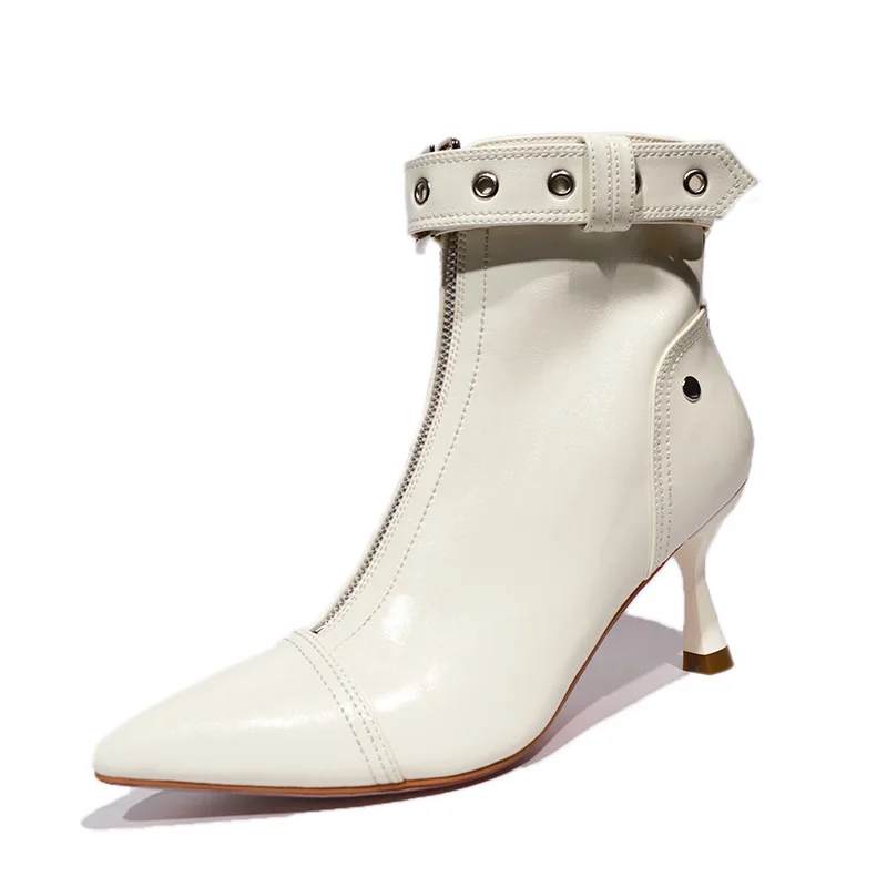 

(YYDD) Autumn Winter Brand Genuine Leather Belt Buckle Elegant Zip Ankle Women's Boots High Heels Shoes Party Dress Size34-39