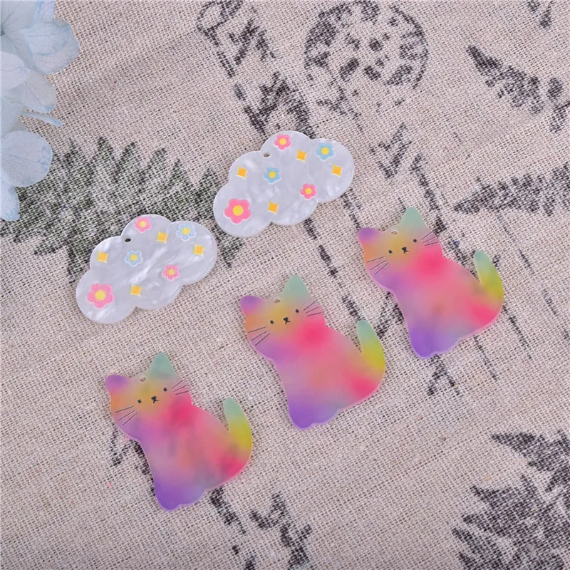 10pcs/pack  Rainbow Cat Flower Clouds Arcylic Charms for DIY Earring Jewelry Design Making images - 6