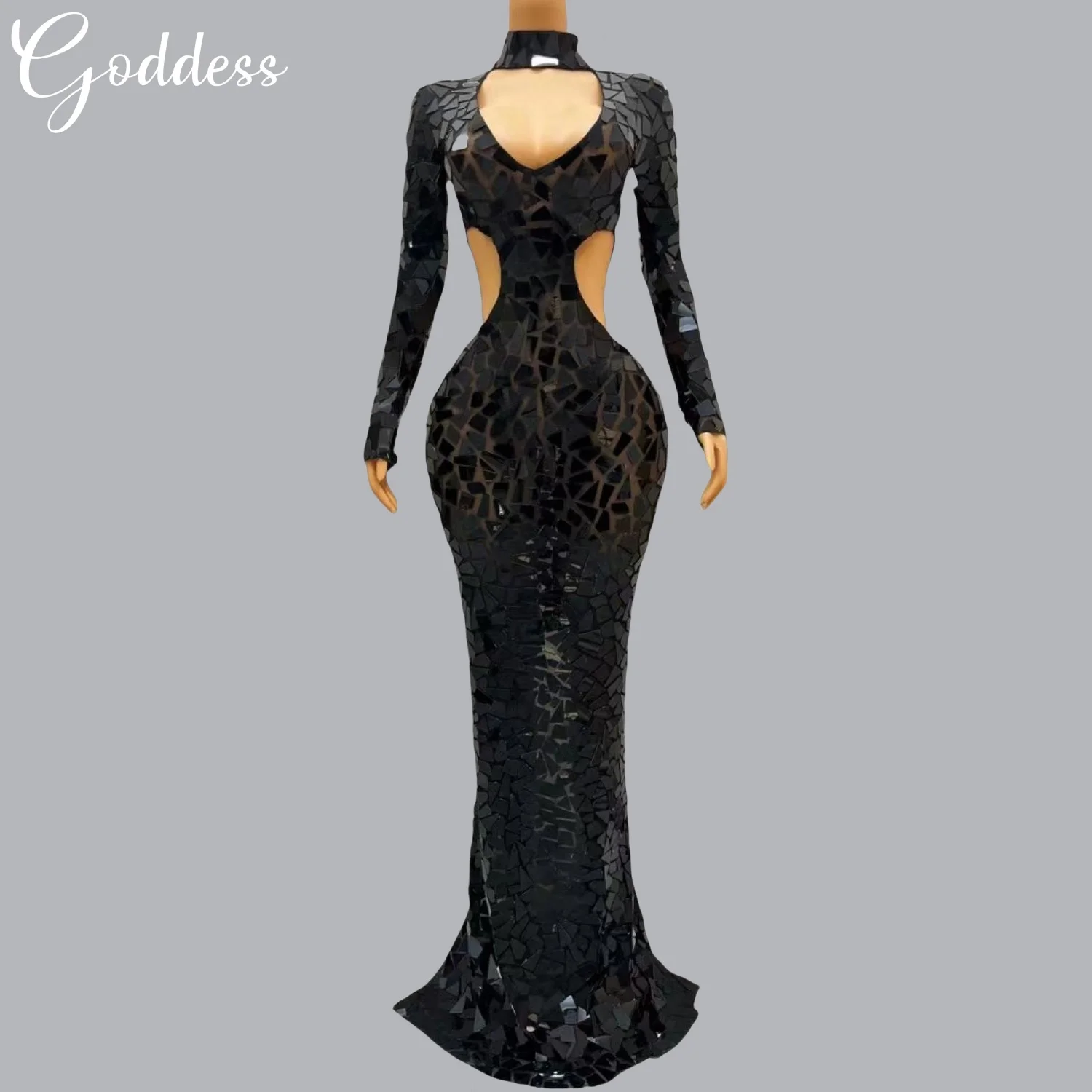 Блестящие черные блестки вечернее сетчатое длинное платье женское для дня