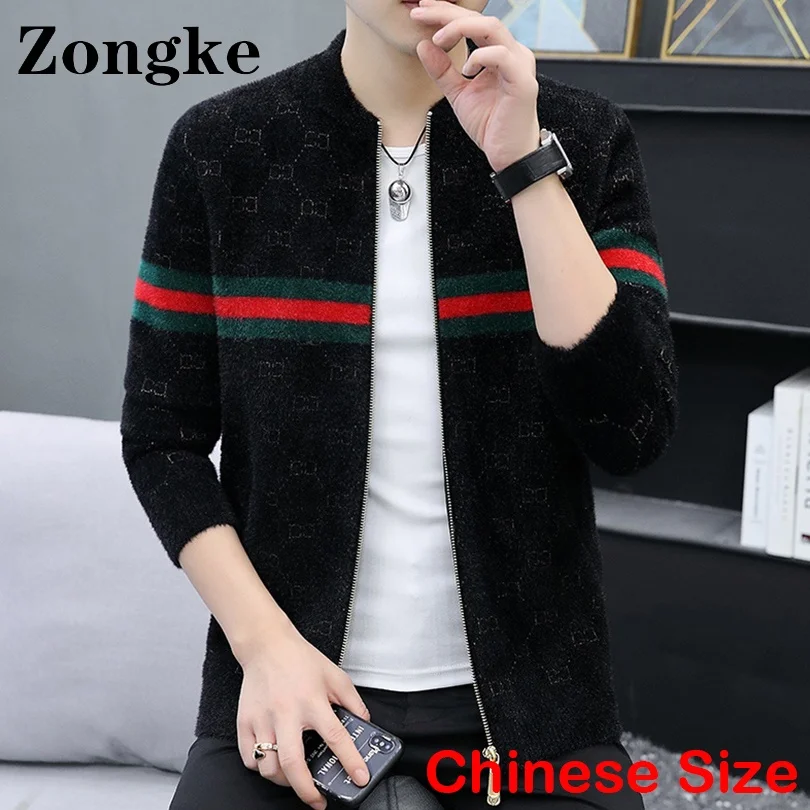 

Zongke Striped Black Men Cardigan Luxury Jumper Mens Sweaters Clothing Chinese Size 4XL 2022 Autumn Winter New Arrivals