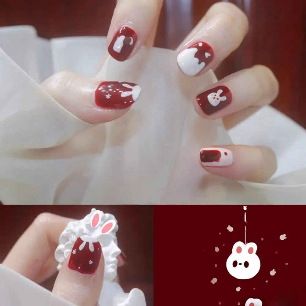 

Press on Nails Fashion Full Cover Square Cartoon Rabbit Bunny Theme Fake Nails Salon Supplies Faux Nails Artificial Nails