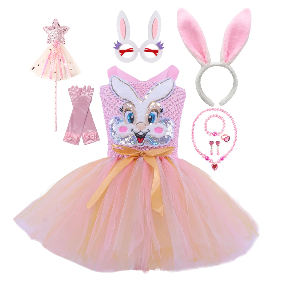 

Toddler Girls Easter Dress Cute Rabbit Tulle Tutu Dress With Pink Ears Baby Kids Cosplay Bunny Costume Birthday Carnival Party