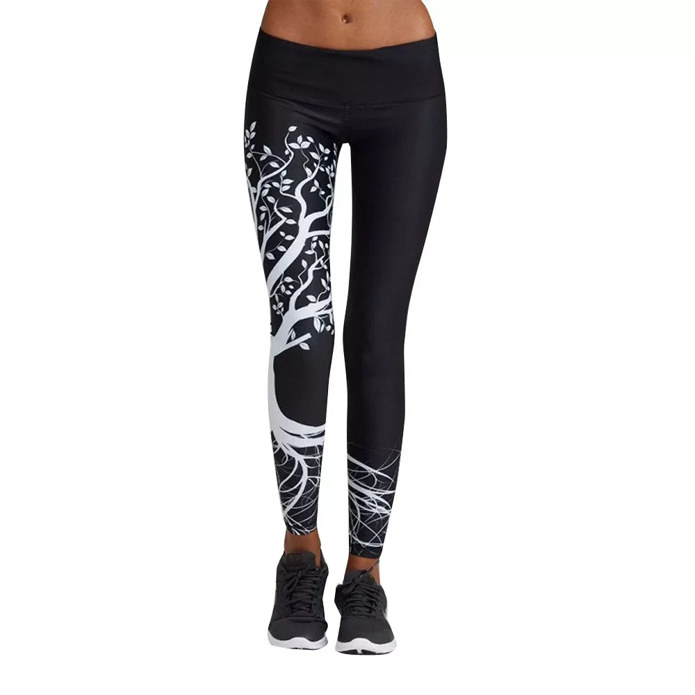 

New European and American Yoga Big Tree Print Hips High Waist Sports Leggings