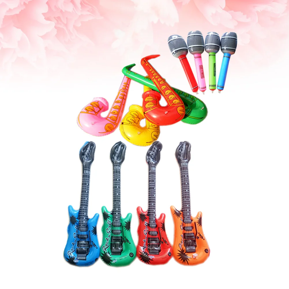 

12pcs Kids Inflatable Instruments Toy Saxophone Microphone Guitar Musical Instruments Set(Random Color)