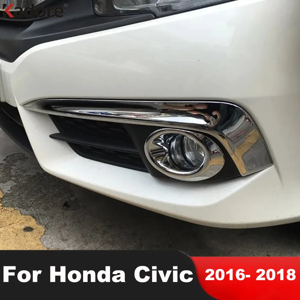 Fog Light Cover Trim For Honda Civic 2016 2017 2018 Sedan Chrome Front Rear Fog Lamp Eyebrow Bumper Lid Eyelid Trims Car Styling