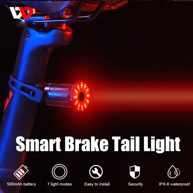 

Main Lamp Led Bicycle Smart Brake Tail Light Waterproof 500mah Battery Bicycle Warning Light Usb Charging 6 Lighting Modes Lamp