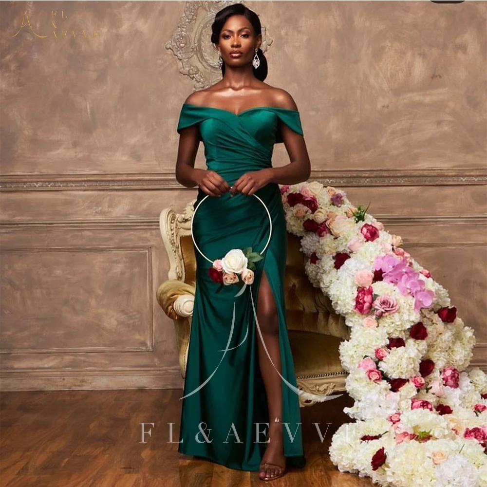 

Emerald Green Satin Bridesmaid Dress Long Party Dresses Woman for Weddings Off the Shoulder Elegant Guest Wedding Ceremony Dress