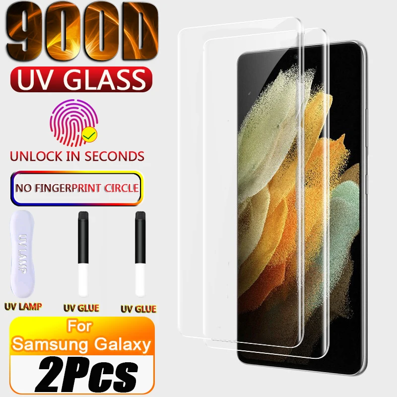2PCS UV Tempered Glass For Samsung Galaxy S22 Ultra S21 Screen Protector Note 20 Ultra 10 9 8 S10 S8 S9 S20 Plus S10E S 21 22 5G