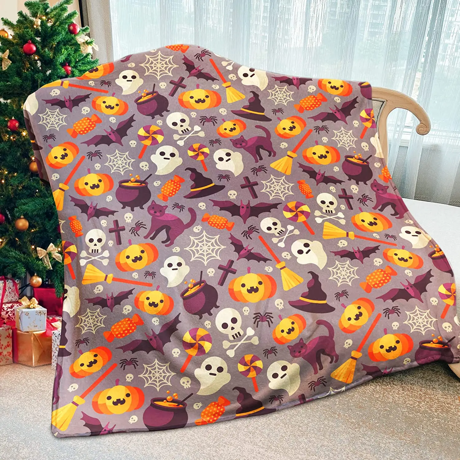 

Фланелевое покрывало на Хэллоуин с изображением тыквы и призрака, супермягкое удобное и легкое теплое флисовое покрывало для дивана или кр...