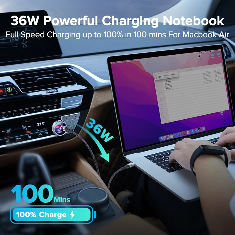 Устройство зарядное автомобильное QOOVI 80 Вт USB Type-C два порта |
