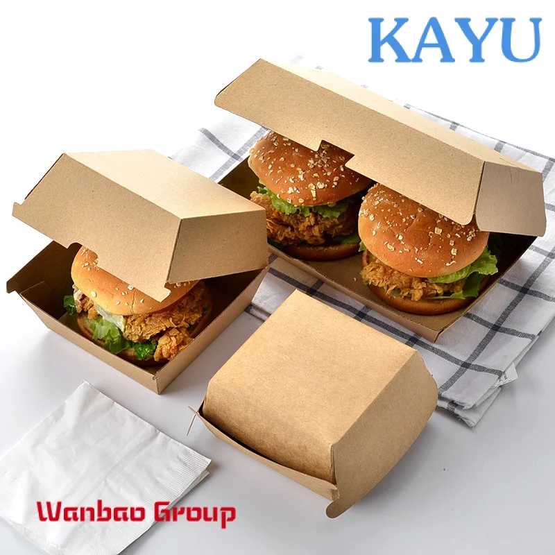 Burger Box Custom Fast Food Packaging Kraft Paper Disposable Packaging Encase For Hamburgers Takeaway