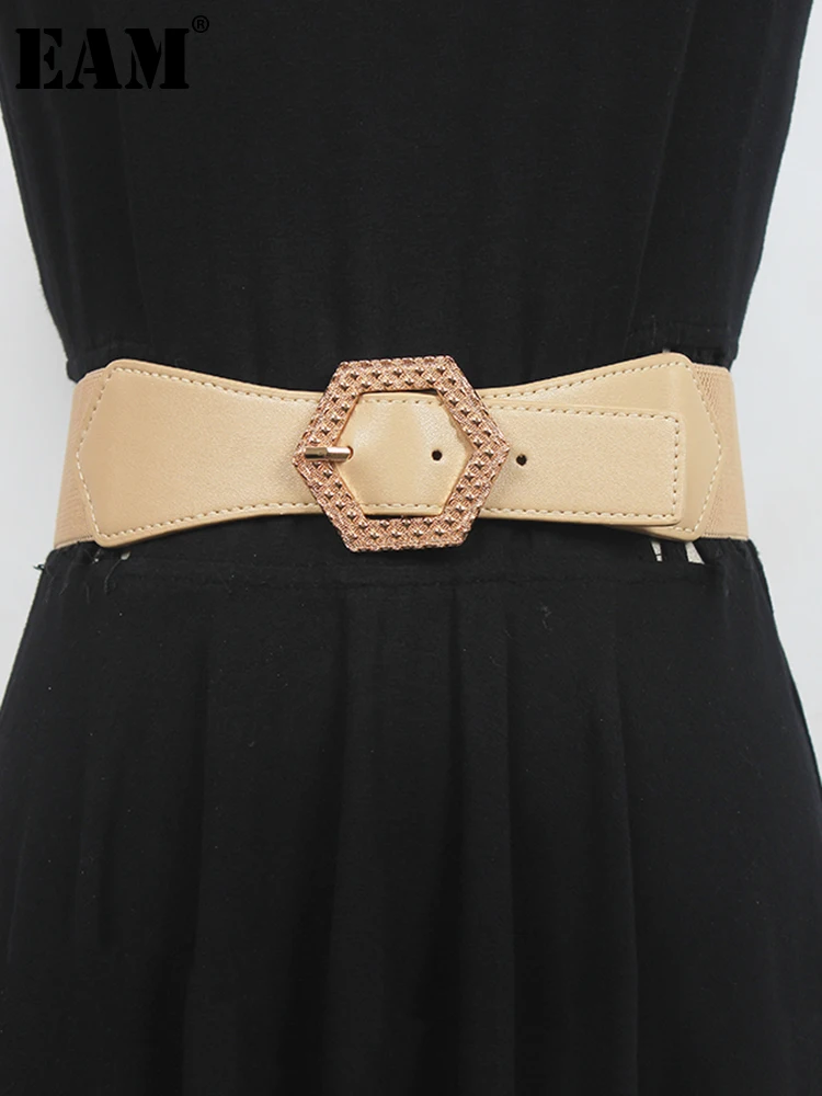 

[EAM] Pu Leather Black Irregular Elastic Wide Belt Personality Women New Fashion Tide All-match Spring Autumn 2023 1DE7235