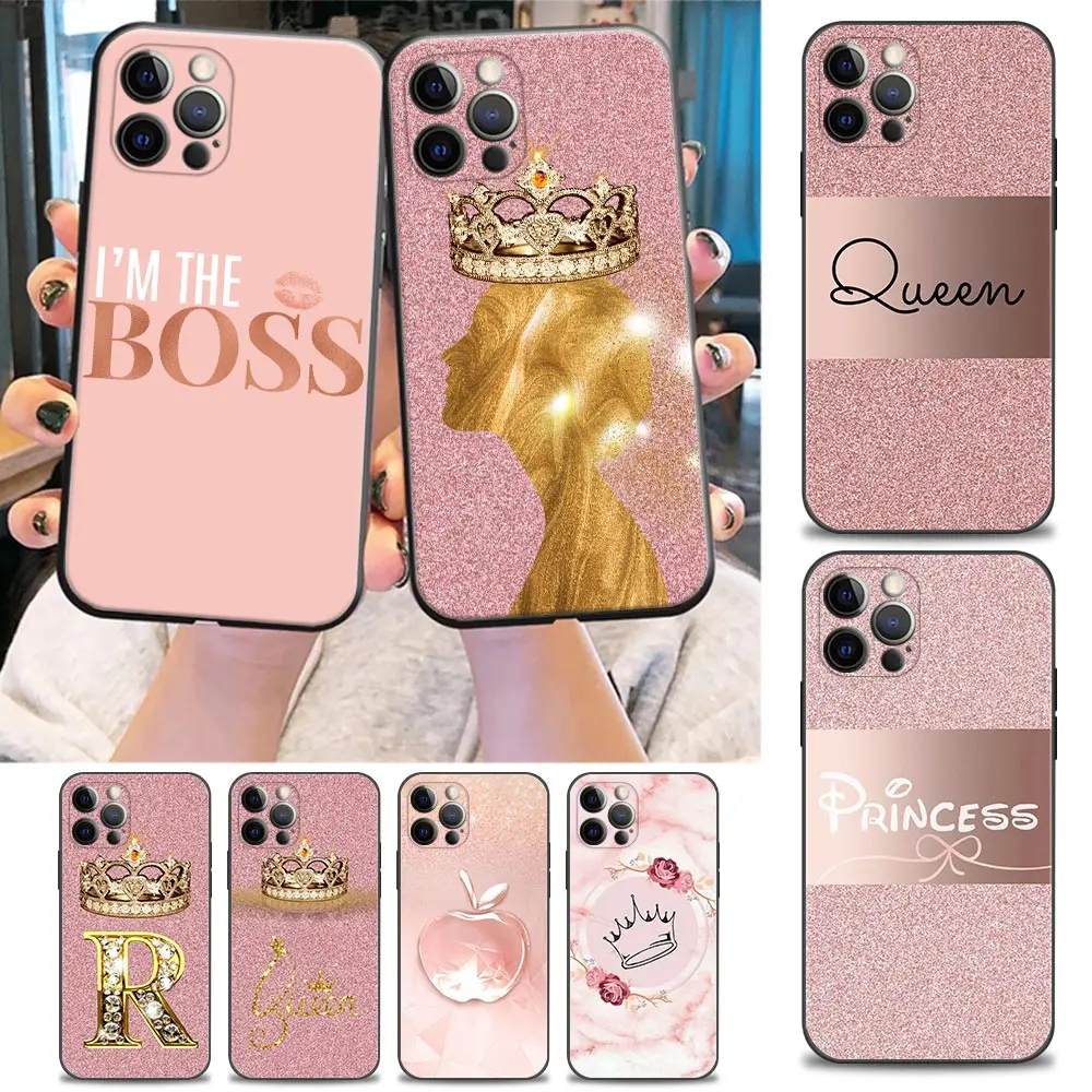 

Rose Gold Pink Princess Queen Phone Case for iPhone 6 7 8 Plus SE 3 2020 2022 11 12 13 Pro Xs Max Mini XR X Soft Silicone Cover