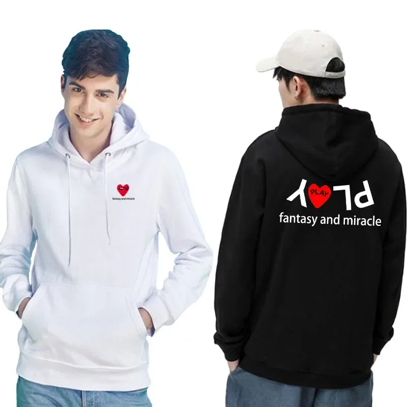 

Men Women Hoodie Cotton Heart Letter Embroidery Back Letter Printing Thick Pockets Pullover Autumn Couples Loose Sweater