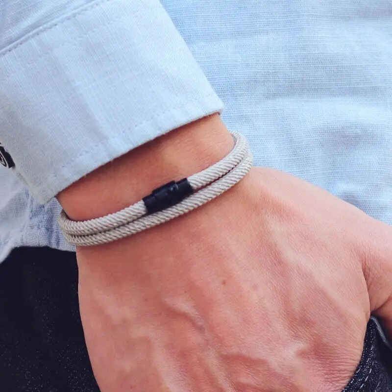 Yeni Minimalist Erkek Halat Bilezik Çift Katmanlı hayatta kalma bileziği Homme Aksesuarları Erkek Arkadaşı Hediye Mıknatıs Toka Pulsera Hombre