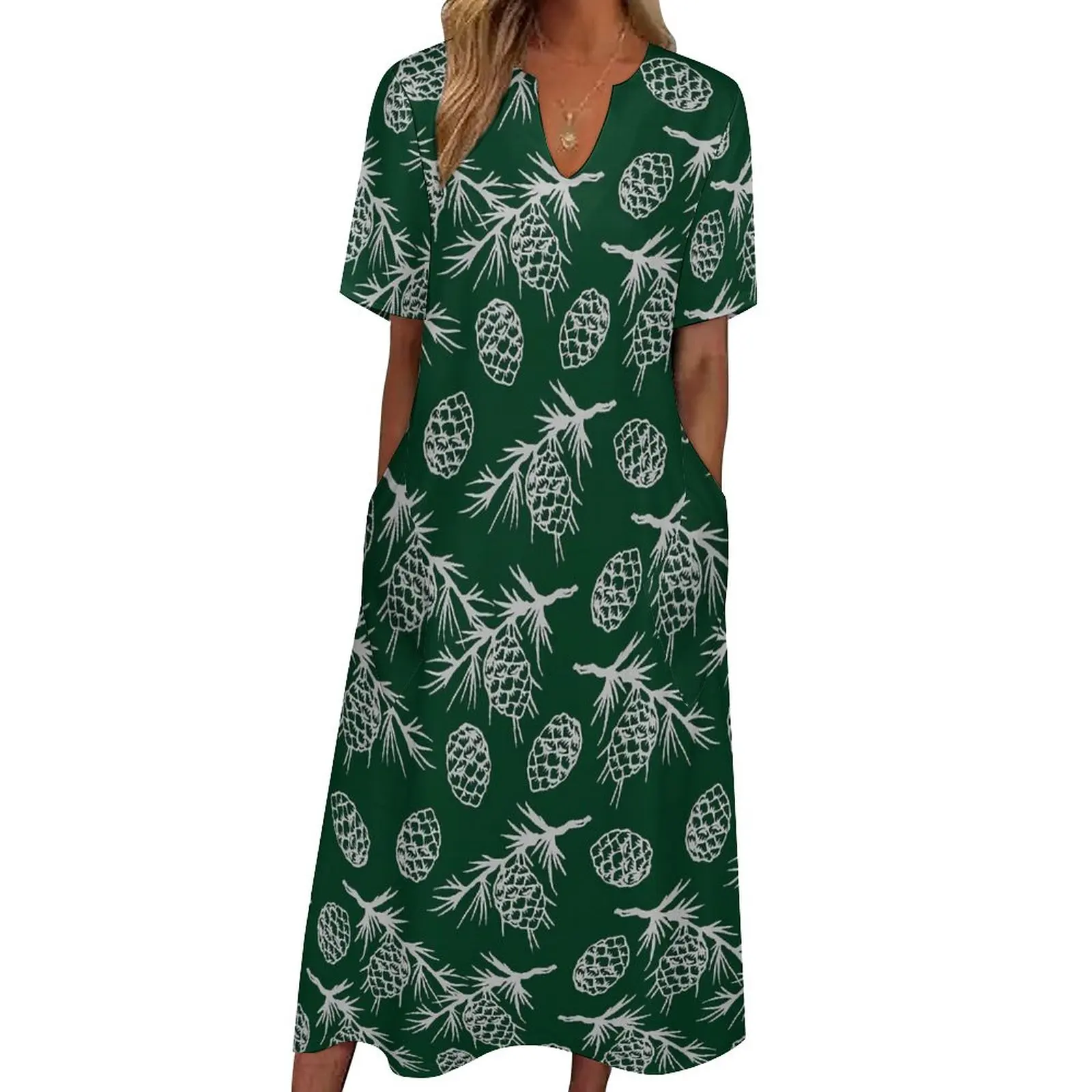 

Grey Pine Cones Dress Summer Plant Print Street Wear Bohemia Long Dresses Female Graphic Night Club Maxi Dress Big Size 5XL
