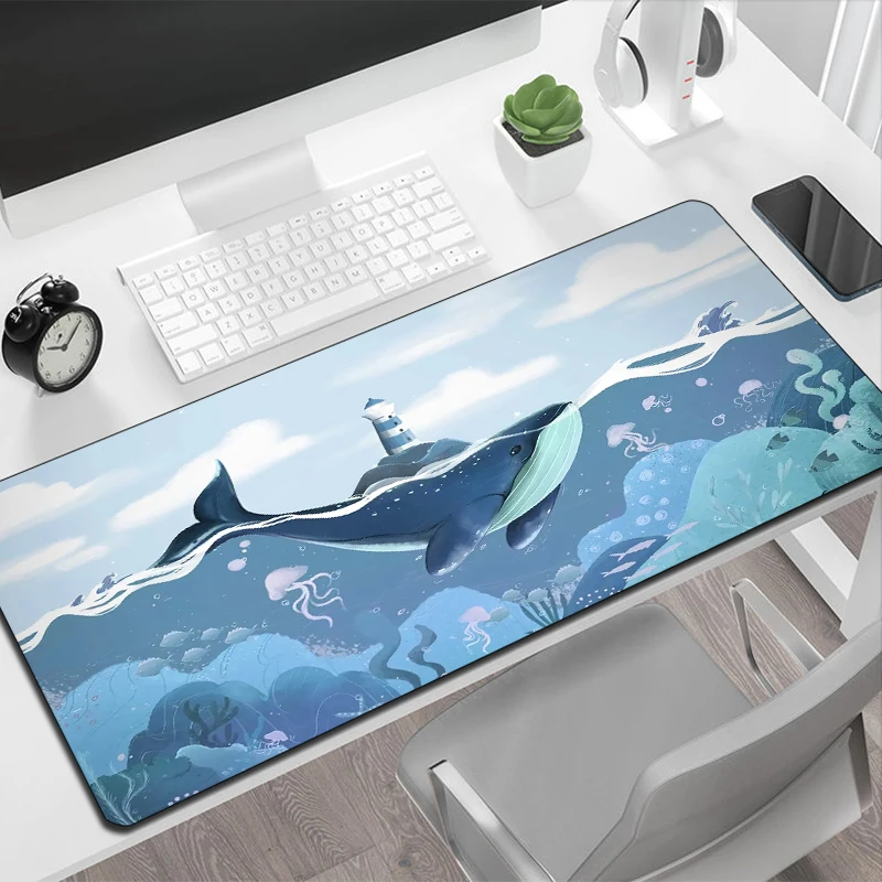 Коврик для мыши, размер Xxl, морские киты, стандартный компьютерный коврик для мыши с клавиатурой, компьютерный Настольный коврик, милый игровой коврик для мыши 40x90