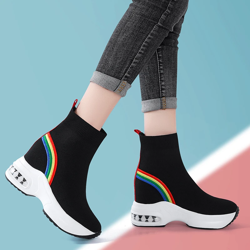 

Women's Sneakers 2022 Spring Autumn Knitting Women Sock Boots Chunky Platform Internal Increase Ankle Boots Women Non-slip Boots