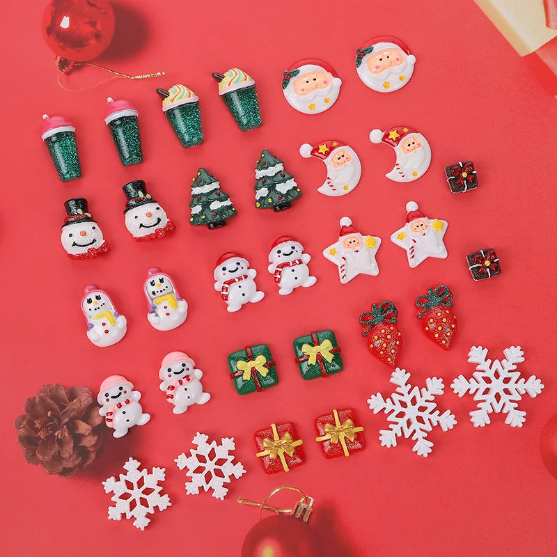 

Милый Рождественский Санта-Клаус Снежинка с плоским основанием из смолы, ремесла для скрапбукинга, декоративные детали, аксессуары для кук...