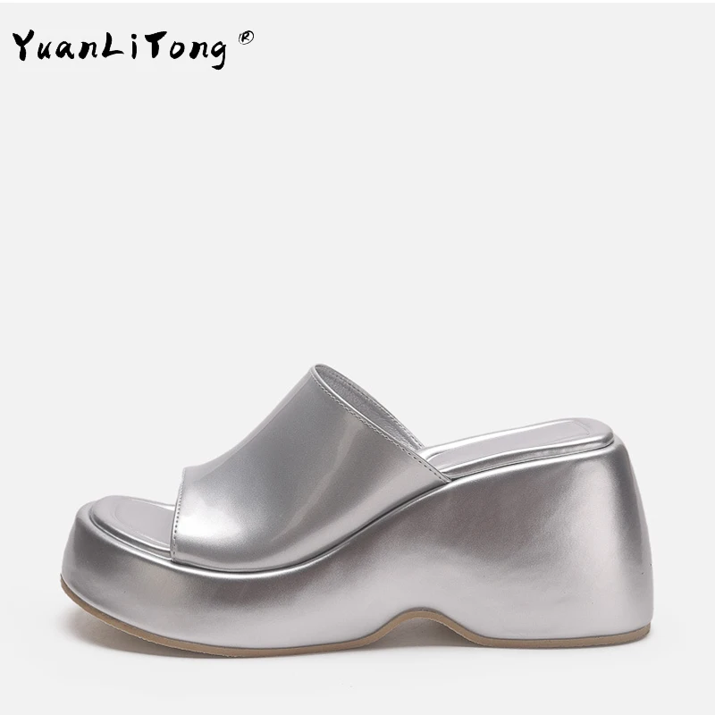 

ZA Platform Sandals For Women Wedge Slingback Fashion Metallic Glitter Open Toe Slipper Shoes 2023 Spring Casual Slip On Sandals