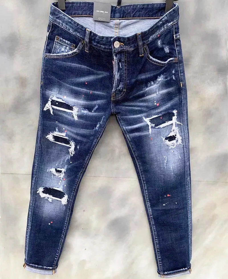 

Dsquared2 Brand Mens Classic Jeans Mens Casual Slim Straight Ripped Blue D2 Denim Pants Street Hip Hop Skinny Pencil Denim Pants