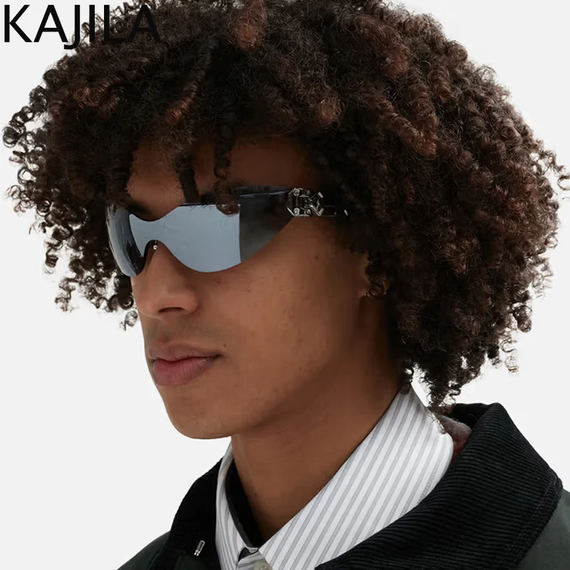 Солнцезащитные очки без оправы Y2K мужские и женские цельные Роскошные брендовые