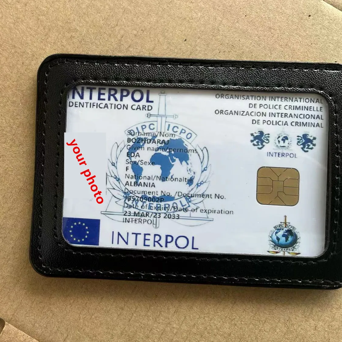 Personalised Custom Interpol Card PU Leather Wallet Cards Holders International Logo For Cosplay Fun Collection