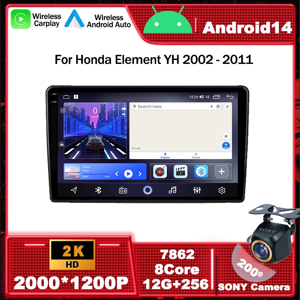 Автомагнитола на Android 14 мультимедийный видеоплеер GPS-навигатор для Honda Element YH 2002 -