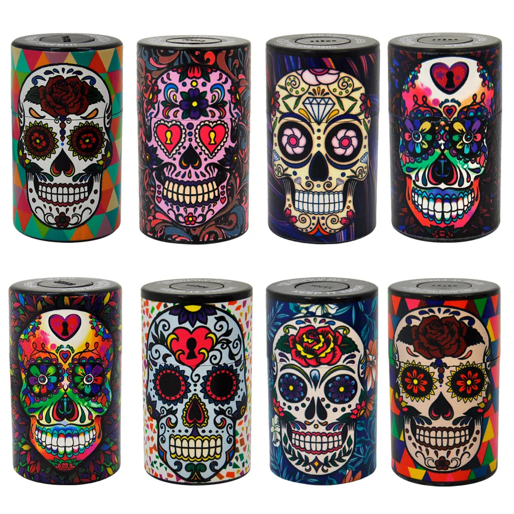 

1Pcs Plastic Stash Jar Skull Element Airtight Smell Proof Herb Stash Container Vacuum Seal Tobacco Box Weed Accessories