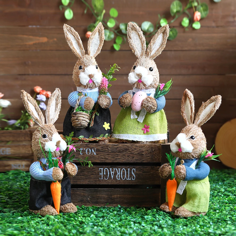 

1pc Easter Simulation Rabbit Artificial Cattail Rabbit Easter Party Decoration Home Tableware Ornament Garden Party Decor Supply