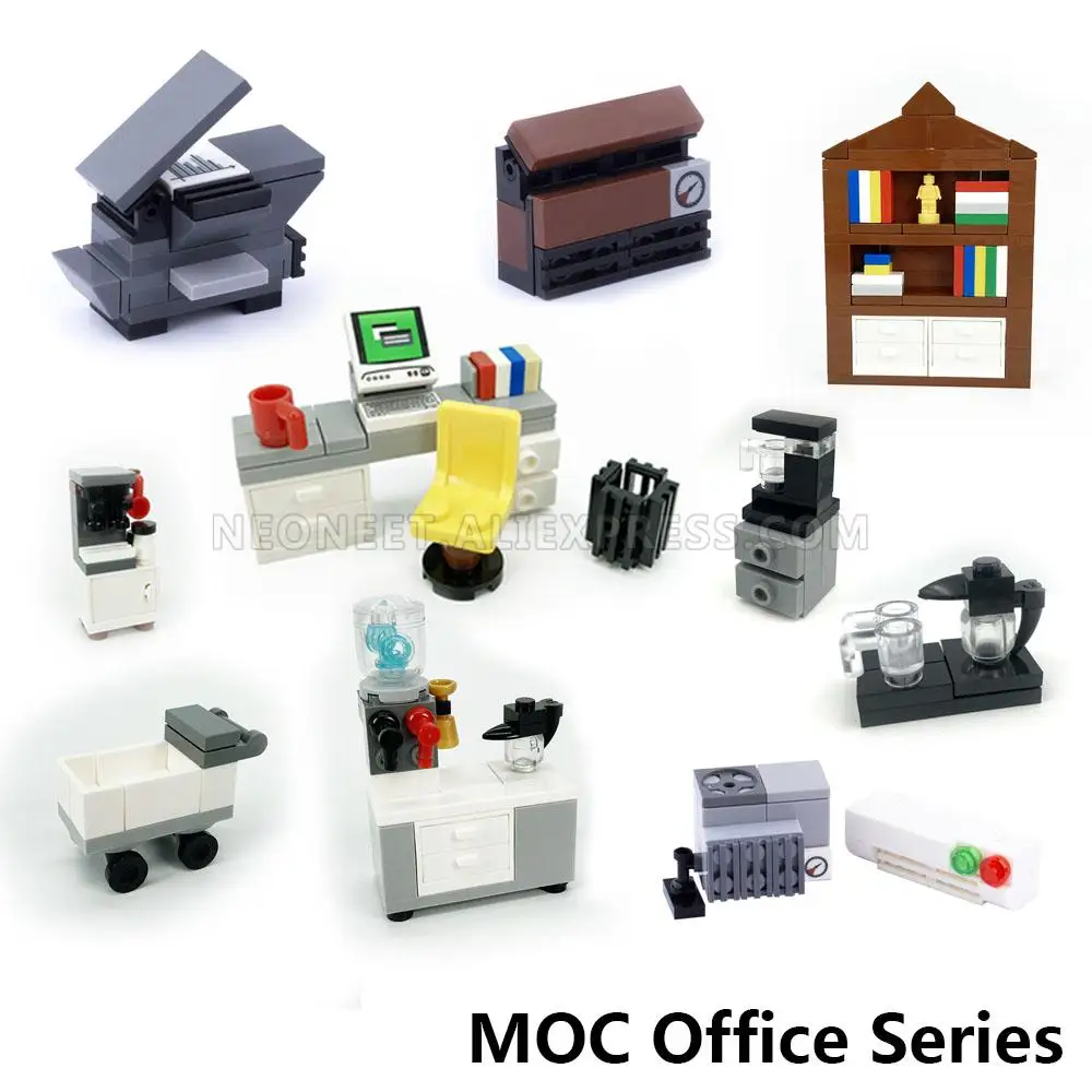

MOC Building Blocks Blocks Friends House Accessories Compatible City Office Computer Desk Bookshelf Water dispenser Toy For Boy