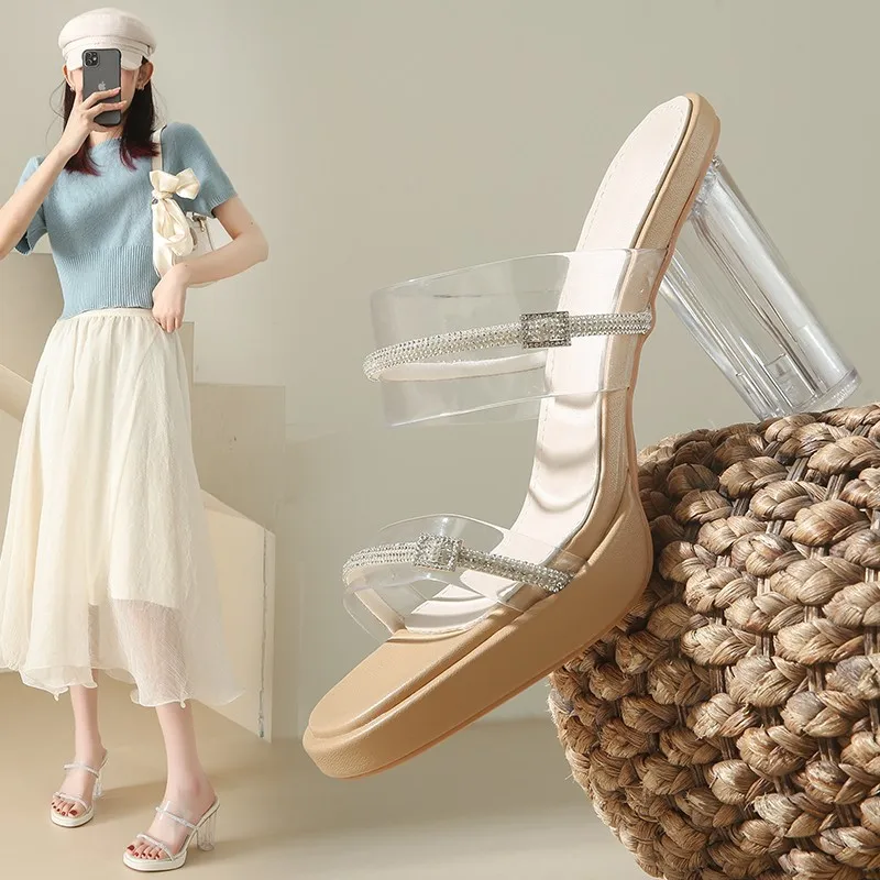 

2023 Women Sandals PVC Jelly Crystal Heel Transparent Women Slippers Sexy Clear High Heels Summer Sandals Pumps Shoes