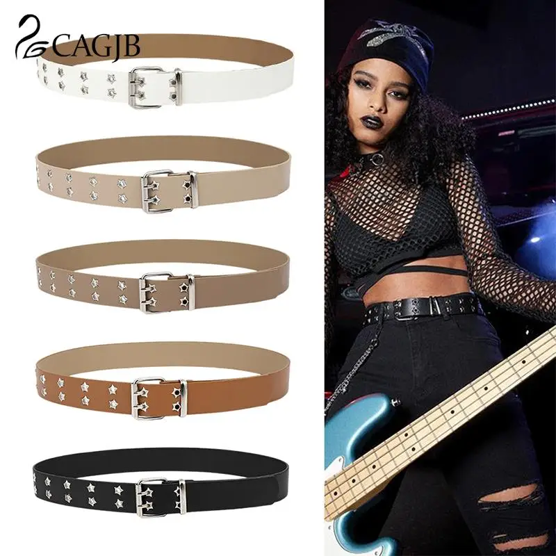 

1pcs Fashion 105cm Double Star Eyelet Grommet Belt Star Eye Rivet PU Leather Punk Belt For Women Jeans Pants