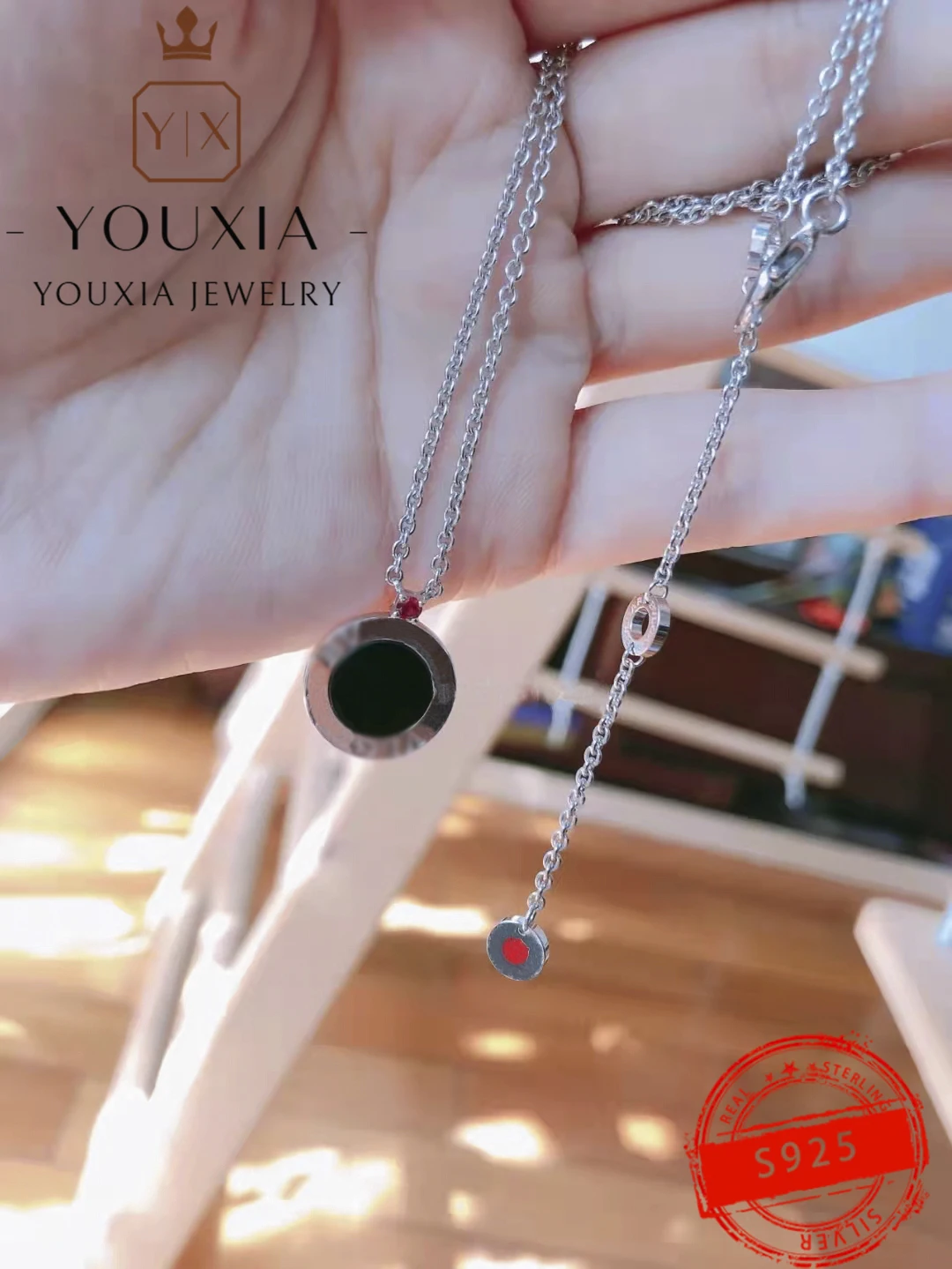 

1:1 Customized 925 Silver Round Black Silver Charity Series Necklace Fashion Noble Simple Design Party Matching Necklace Jewelry