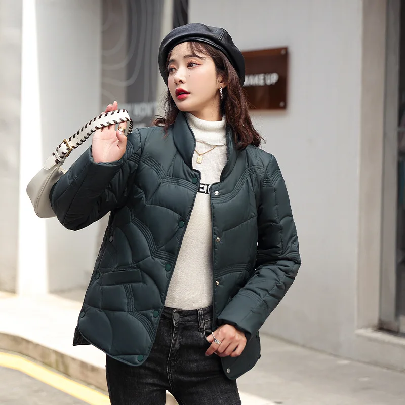 GREELER 2022 Stand Collar Winter Parkas For Women Solid Cotton Padded Female Black Coat Casual Warm Winter Women Clothes Jacket