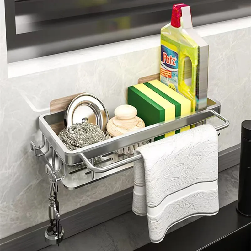 Цена Кухонный Органайзер, держатель для раковины, стойка для губки, полка с вешалкой для посуды, подвесной сушильный настенный многофункциональ...