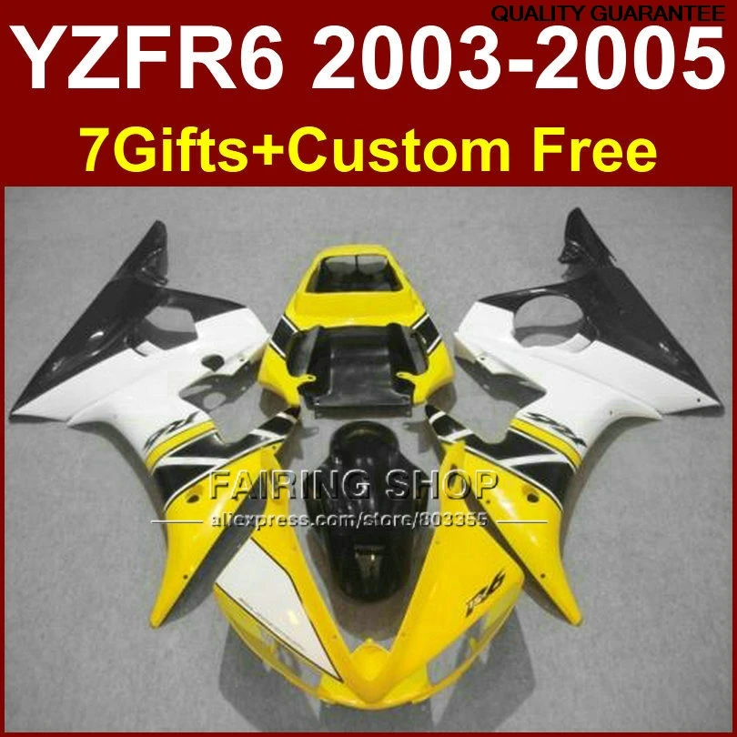 Желто-белый пластиковый комплект для YAMAHA R6 комплекты обтекателей 03 04 05 YZF 2003 2004 2005