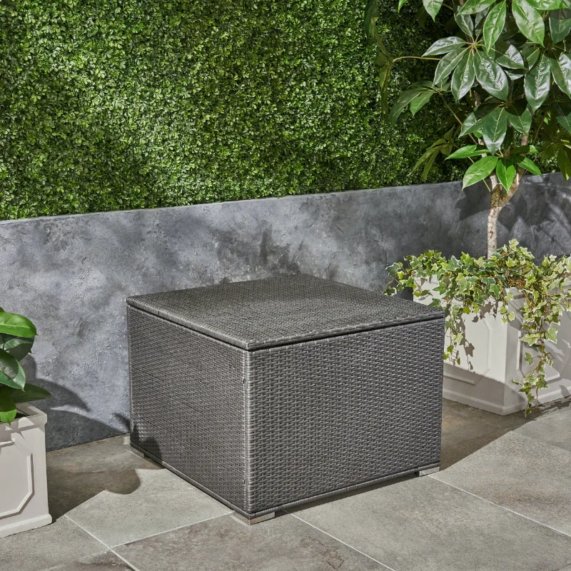 

Ameer Outdoor Wicker Storage Ottoman, Gray